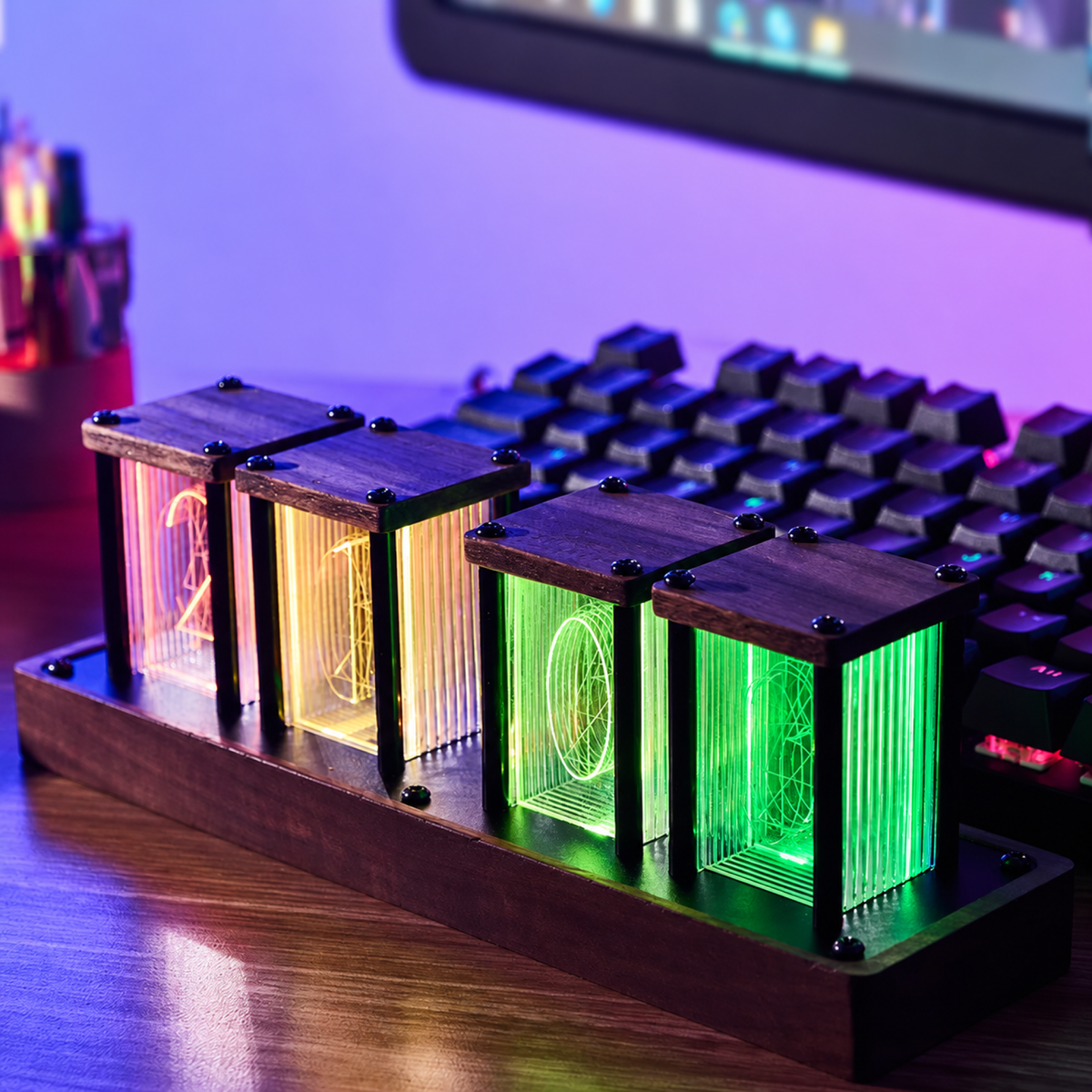 Four-tube RGB Nixie clock display
