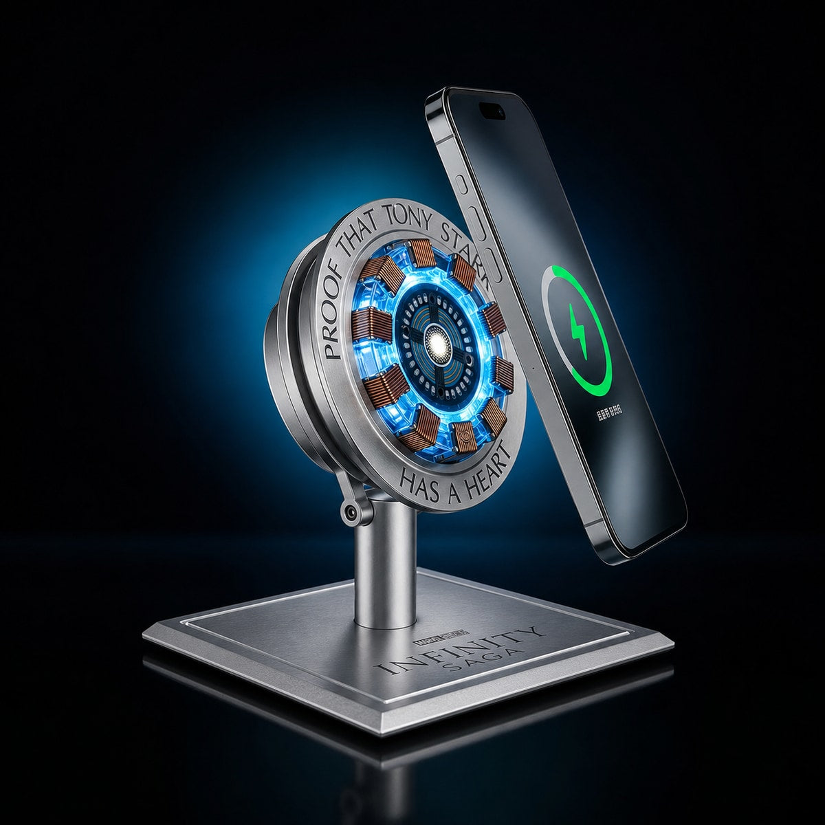 Arc reactor magnetic wireless charging stand side functional view