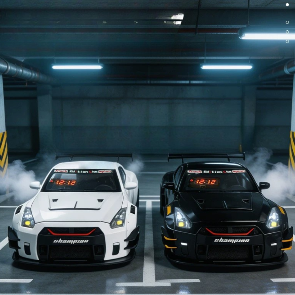 Black and white sports car alarm clock model options