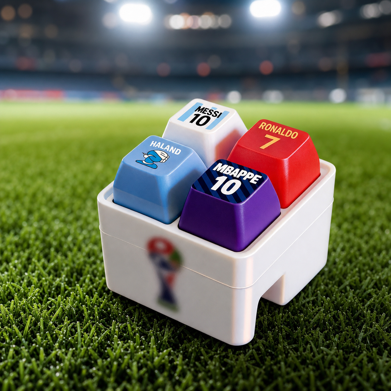 Football sound button keychain on a football field background