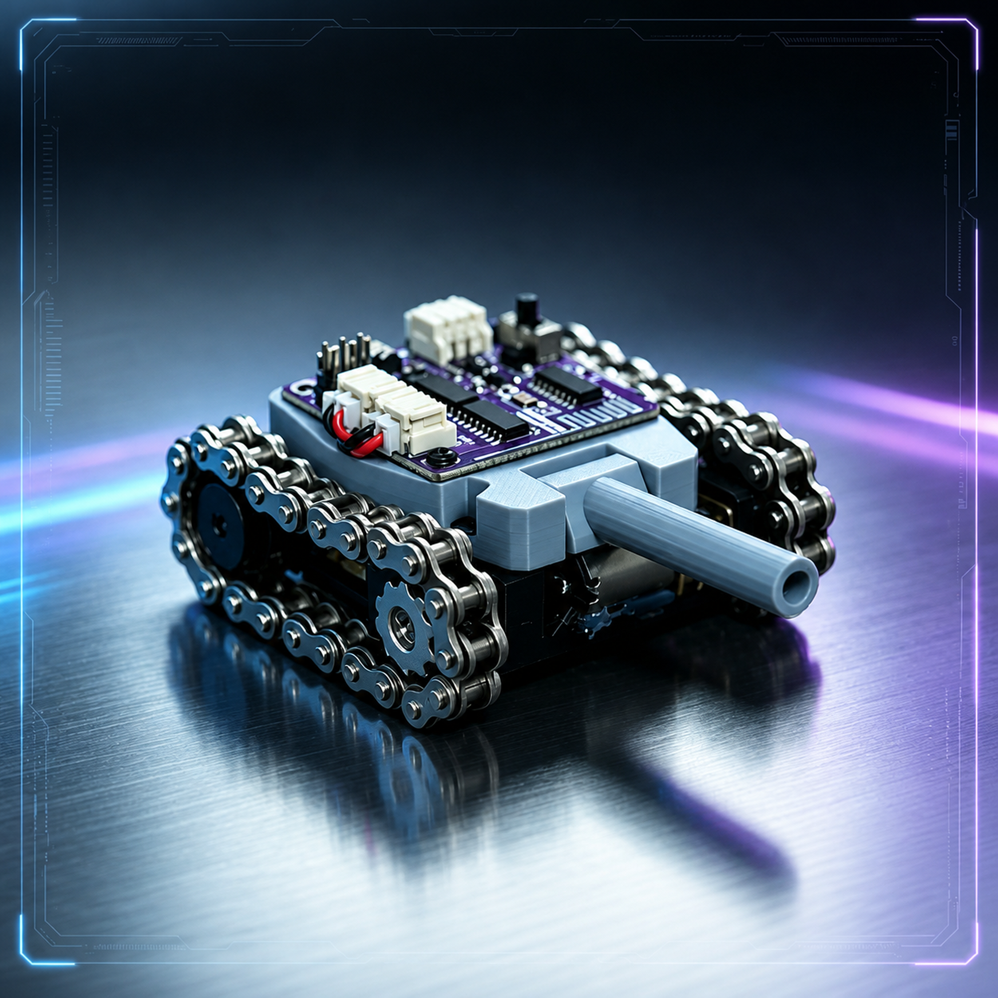 Micro Metal Tracked Robot cyber light product render