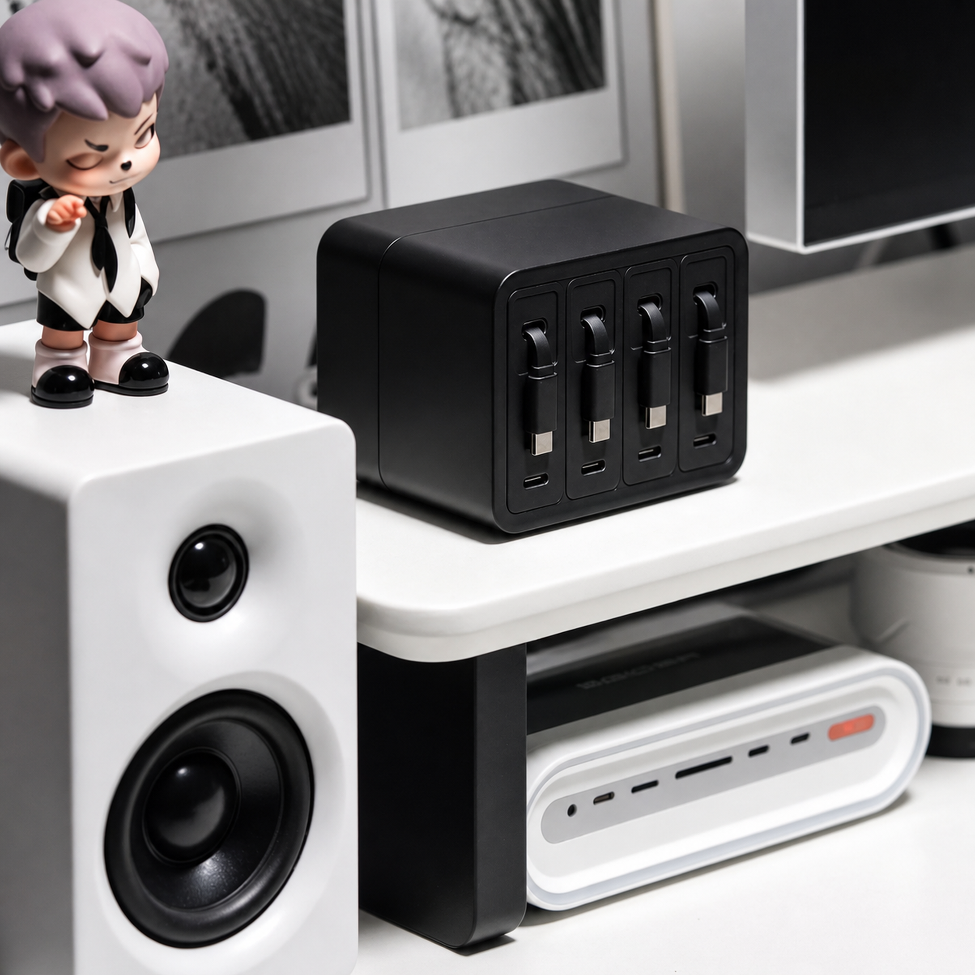 Quiet Black desktop charging station on a desk