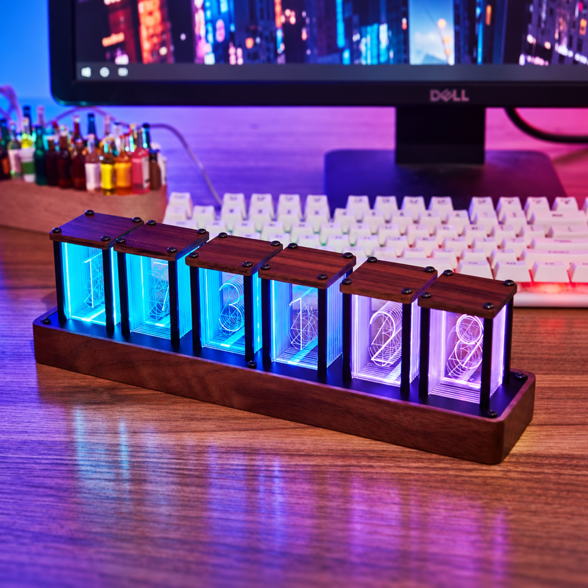 Six-tube RGB Nixie clock display
