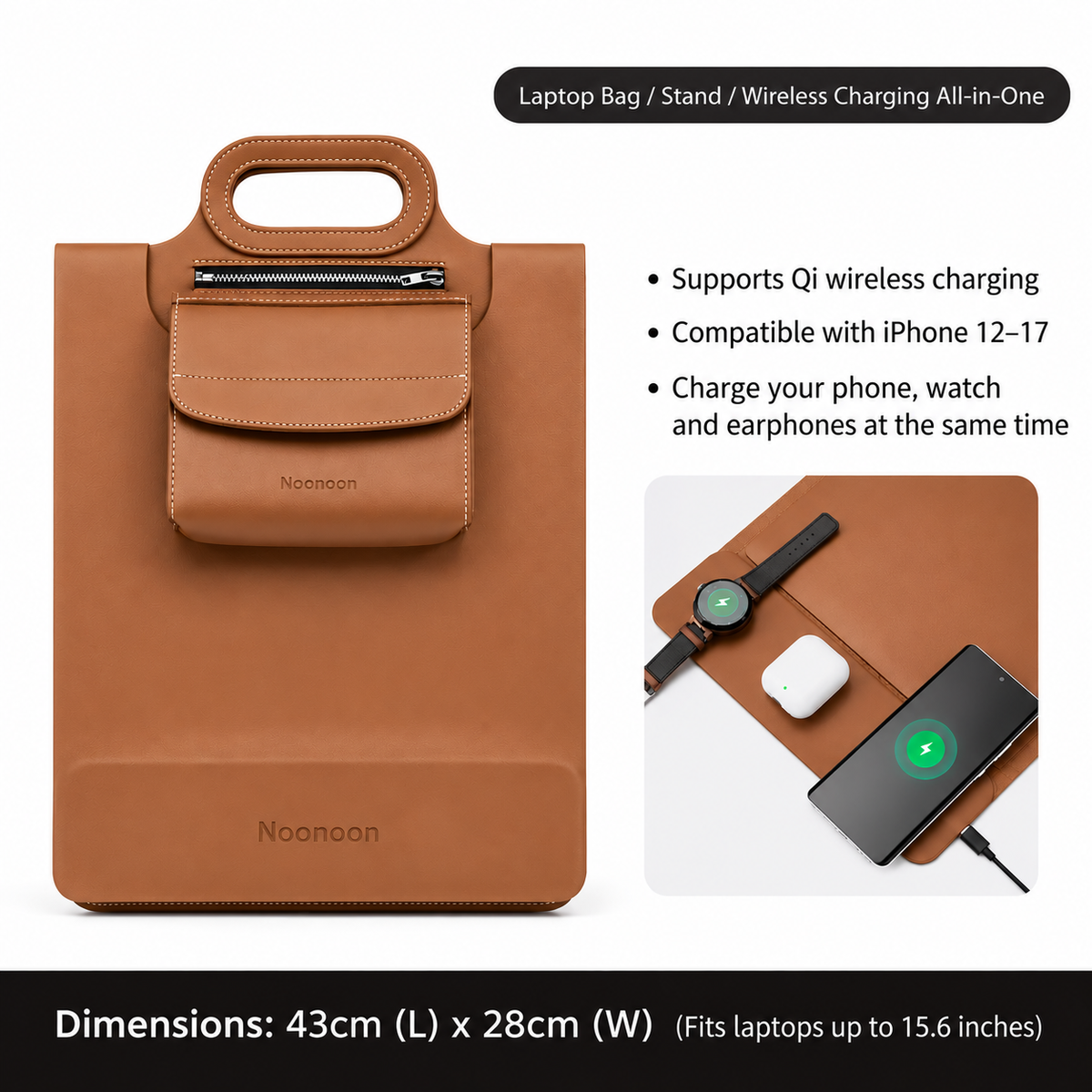 Business Black laptop organizer with detachable pouch