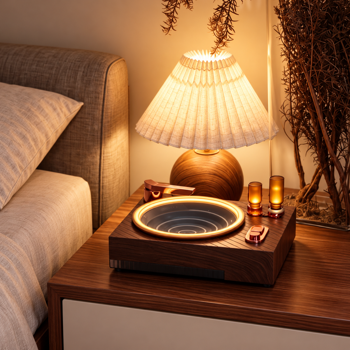 Water droplet vinyl lamp on a bedside table
