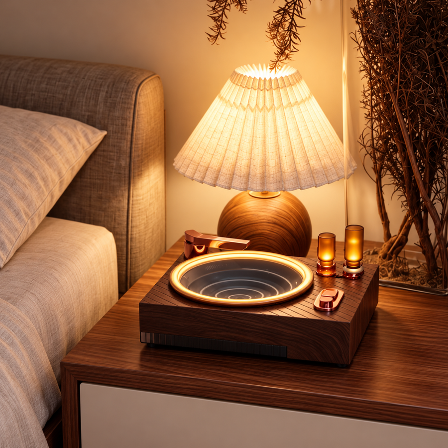 Water droplet vinyl lamp on a bedside table