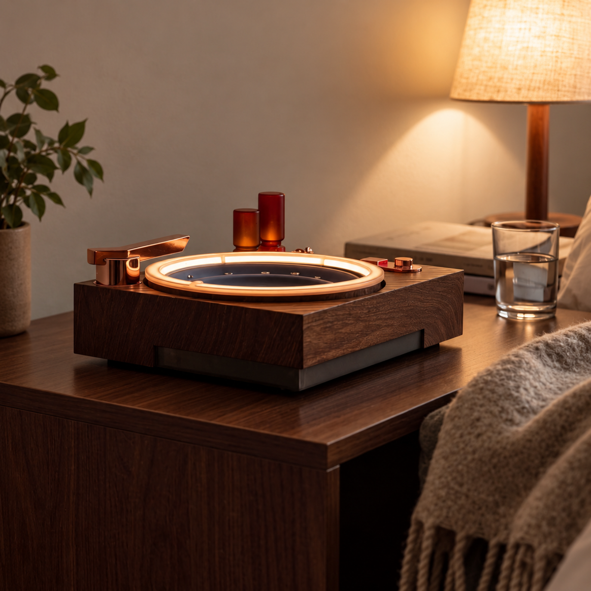 Vinyl-inspired ambient lamp in a living space