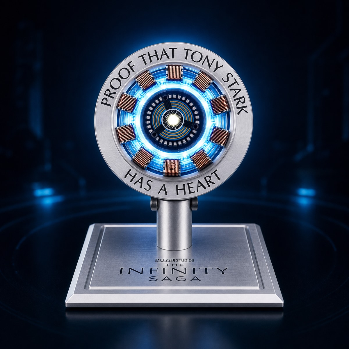 Arc reactor magnetic wireless charging stand front display