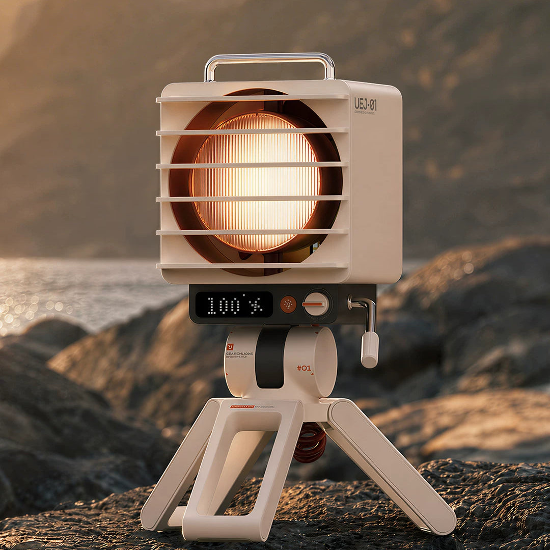Portable searchlight desktop fan outdoor display