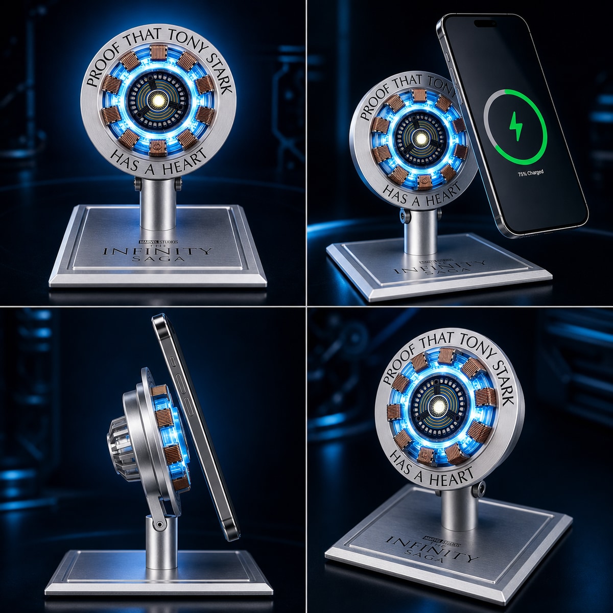 Arc reactor magnetic wireless charging stand four panel gallery
