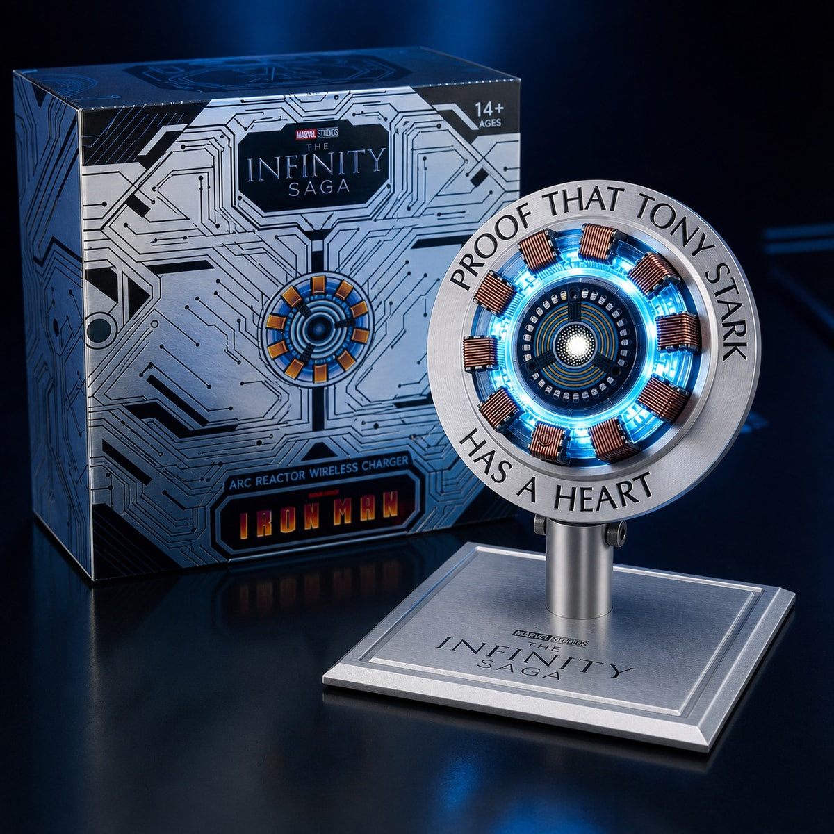 Arc reactor magnetic wireless charging stand box display