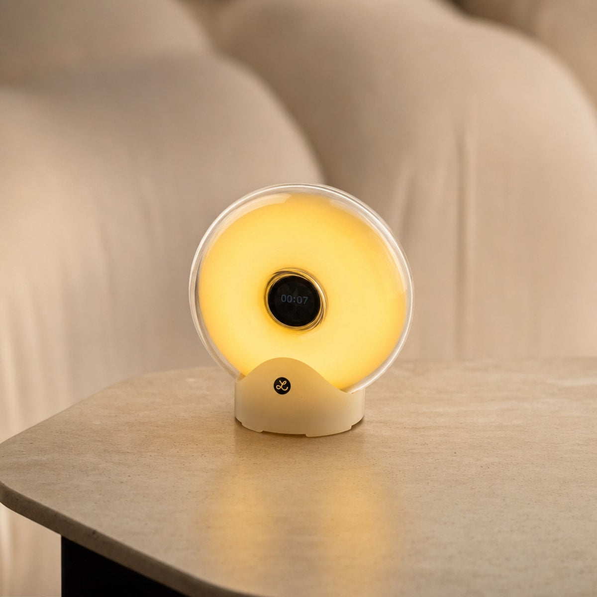 Donut speaker ambient light on a coffee table