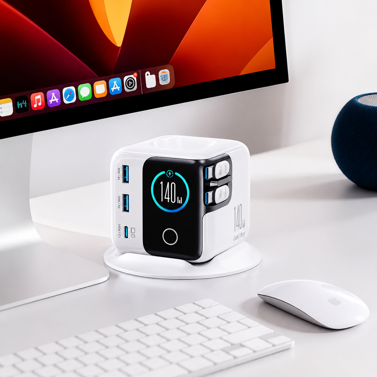 140W smart display desktop charging station multi-port fast charging