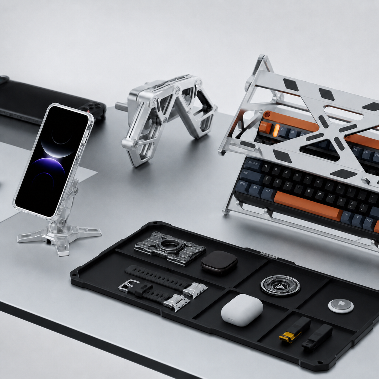 Desktop setup organizer scene