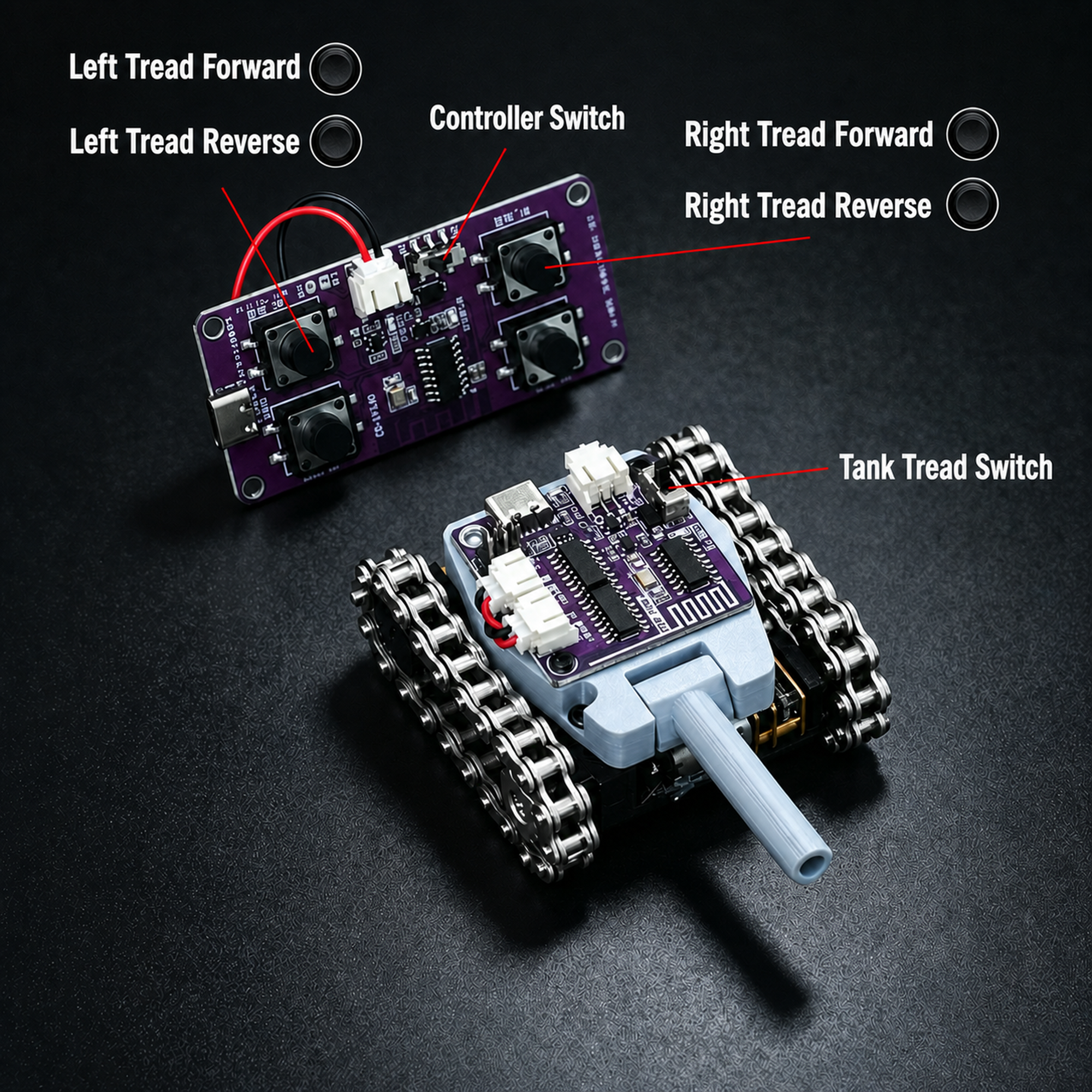 Micro Metal Tracked Robot controller labels