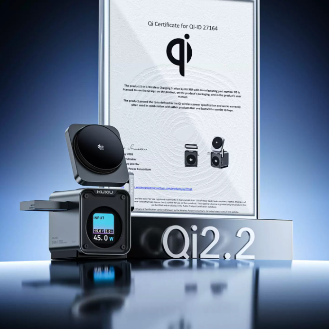 Qi2.2 certified desktop charging station display