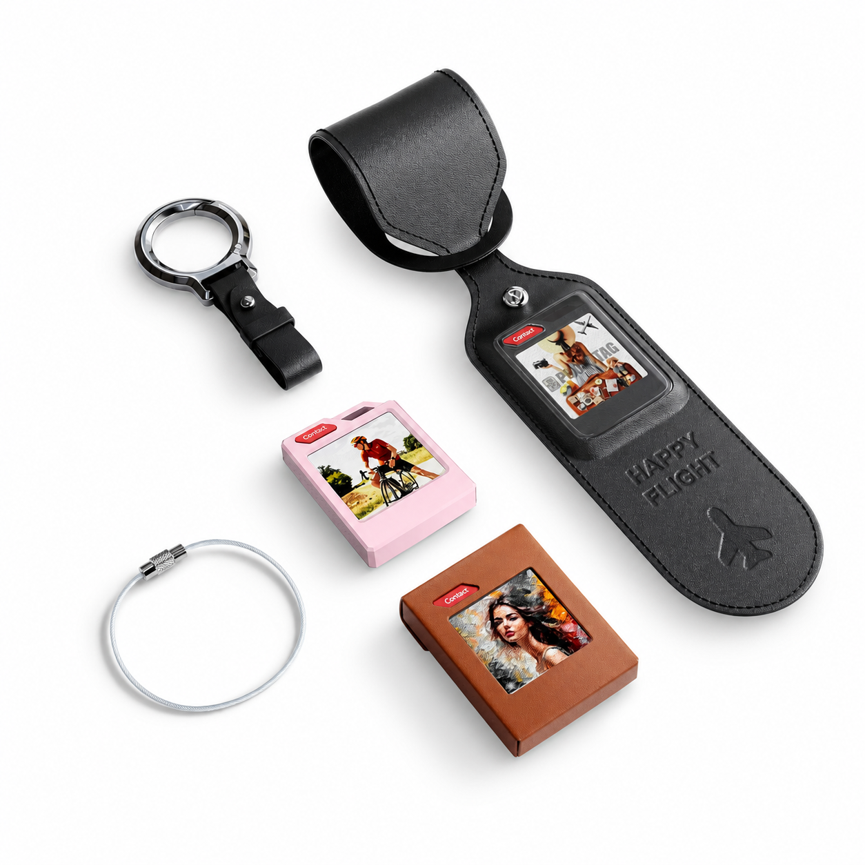 Pink PhotoTag keychain luggage tag protective set