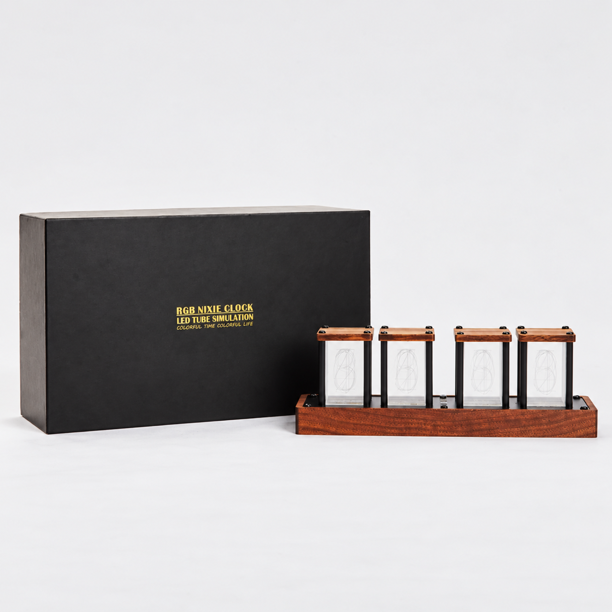 4-tube Nixie LED clock with walnut base